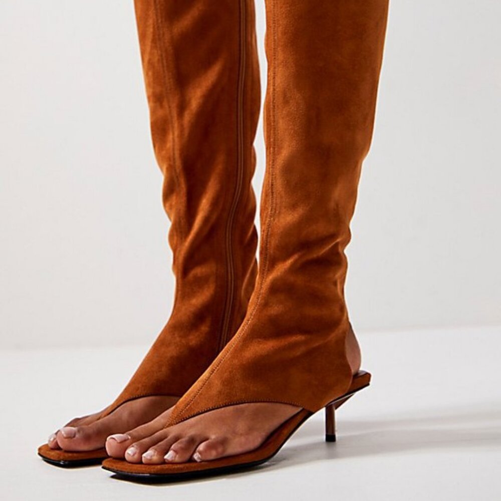 Jeffrey Campbell Tall Open-Toe Suede Boots in Burnt Orange